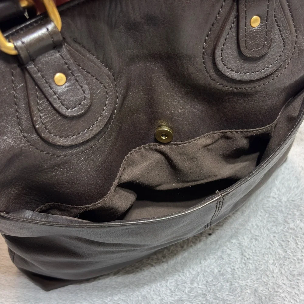 Rolfs Tote Bag Women Large Dark Brown Leather Studded Gold Hardware Shoulder Bag